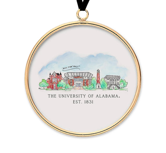 Alabama Skyline Brass & Glass Ornament