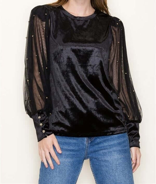 Pearl Trimmed Poet Sleeved Top