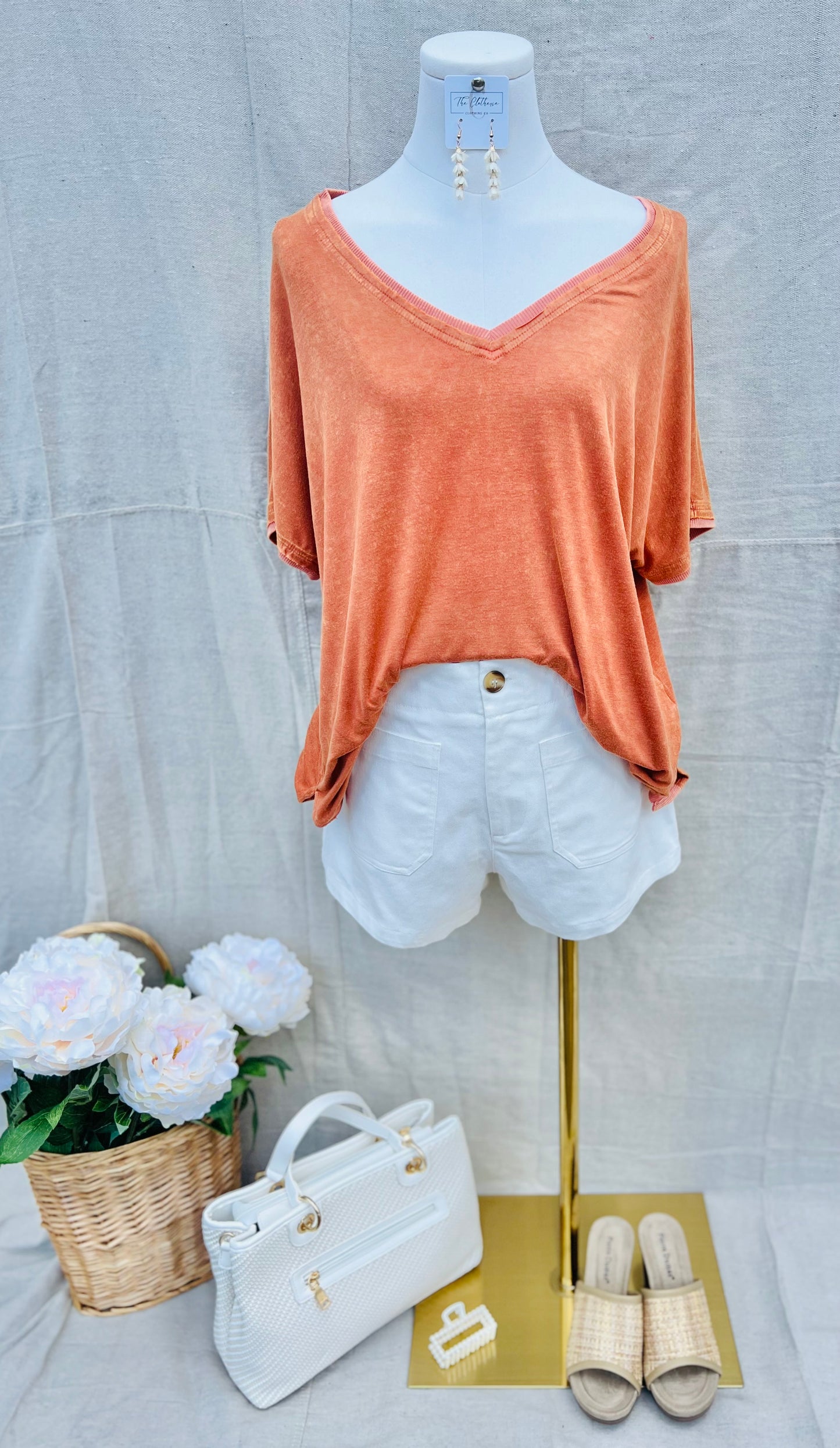 Burnt Orange Ribbed Detail Top