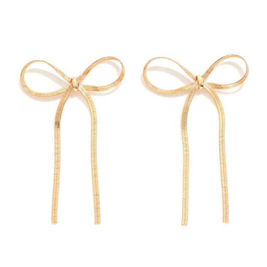 Herringbone Chain Bow Post Drop Earrings