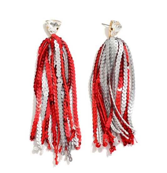 Go Team! Long Sequin Tassel Earrings