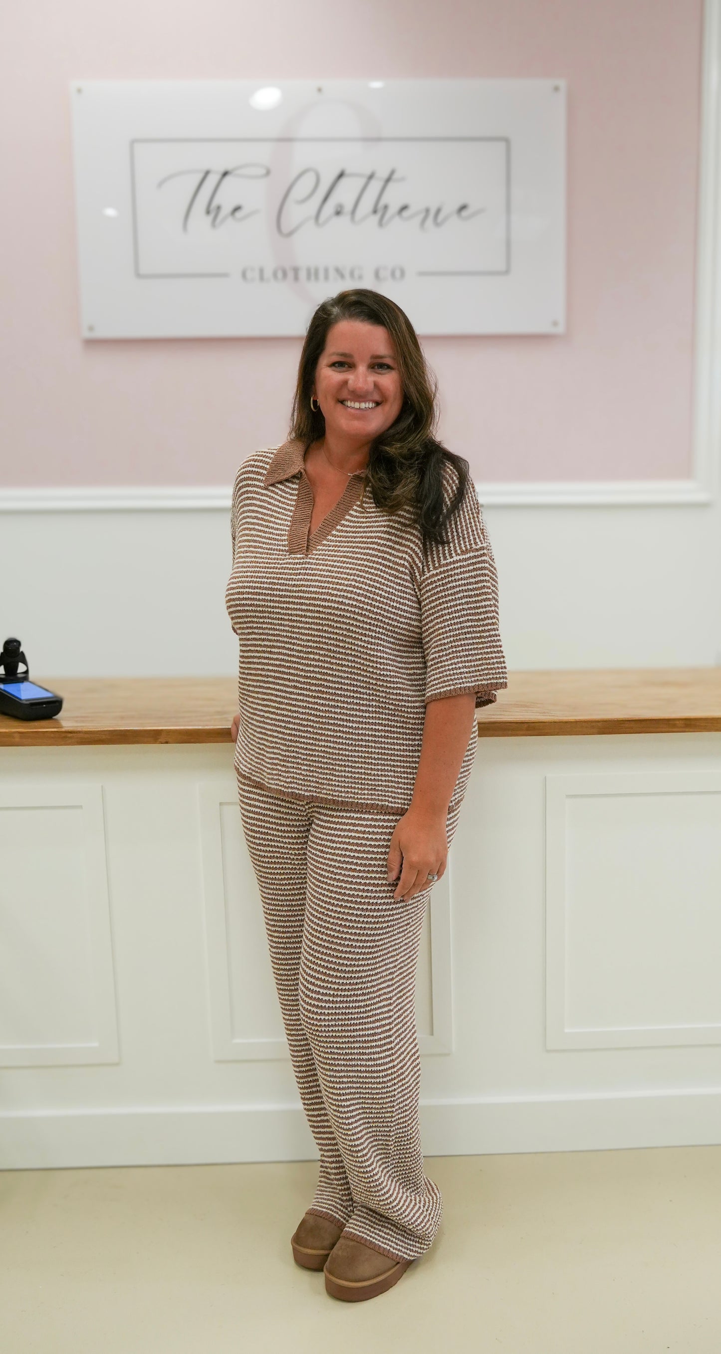 Mocha & Cream Striped Short Sleeve Sweater