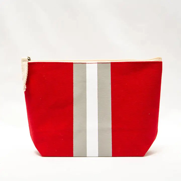 Campus Stripe Cosmetic Bag - Red/White/Grey